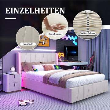 Boxbett 140x200cm/160x200cm Trapez-Muster, Einzigartigen Design Bettgestell