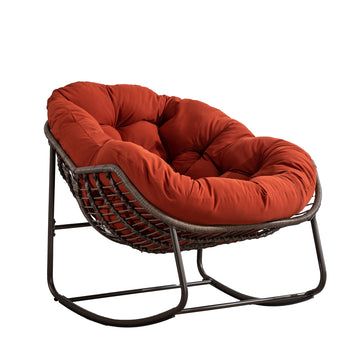 Rattan Schaukelstuhl Outdoor XXL mit Polsterkissen, Rostfreier Stahlrahmen & UV-Schutz