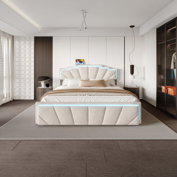 Stauraumbetten günstig online kaufen: LED-Samtbett mit 4 Schubladen & USB/Typ C