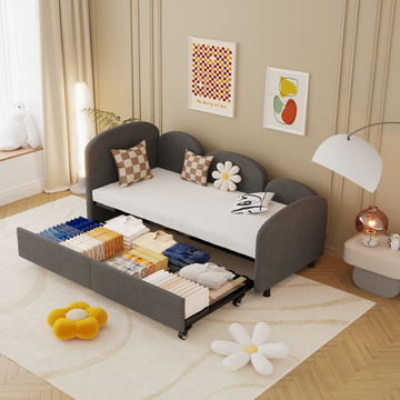 SOFTSEA Kinderbett mit Schubladen - Modernes floral geformtes Schlafsofa mit Samtpolsterung