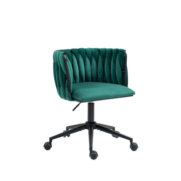 Samt-Bürostuhl mit 360° Drehfunktion & One-Touch-Höhenverstellung | 5-Rollen-Design + Hohlkreuzstütze | Smaragd/Grau/Beige