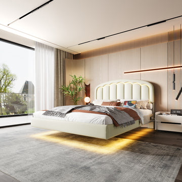 Modernes Bett mit Blumenblatt-Kopfteil, schwebendem Design & LED-Licht – Für Stil, Komfort & Funktionalität im Schlafzimmer