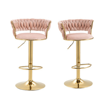 Samt-Barhocker 2er-Set mit 360° Drehfunktion Smaragdgrün/Schwarz/Beige