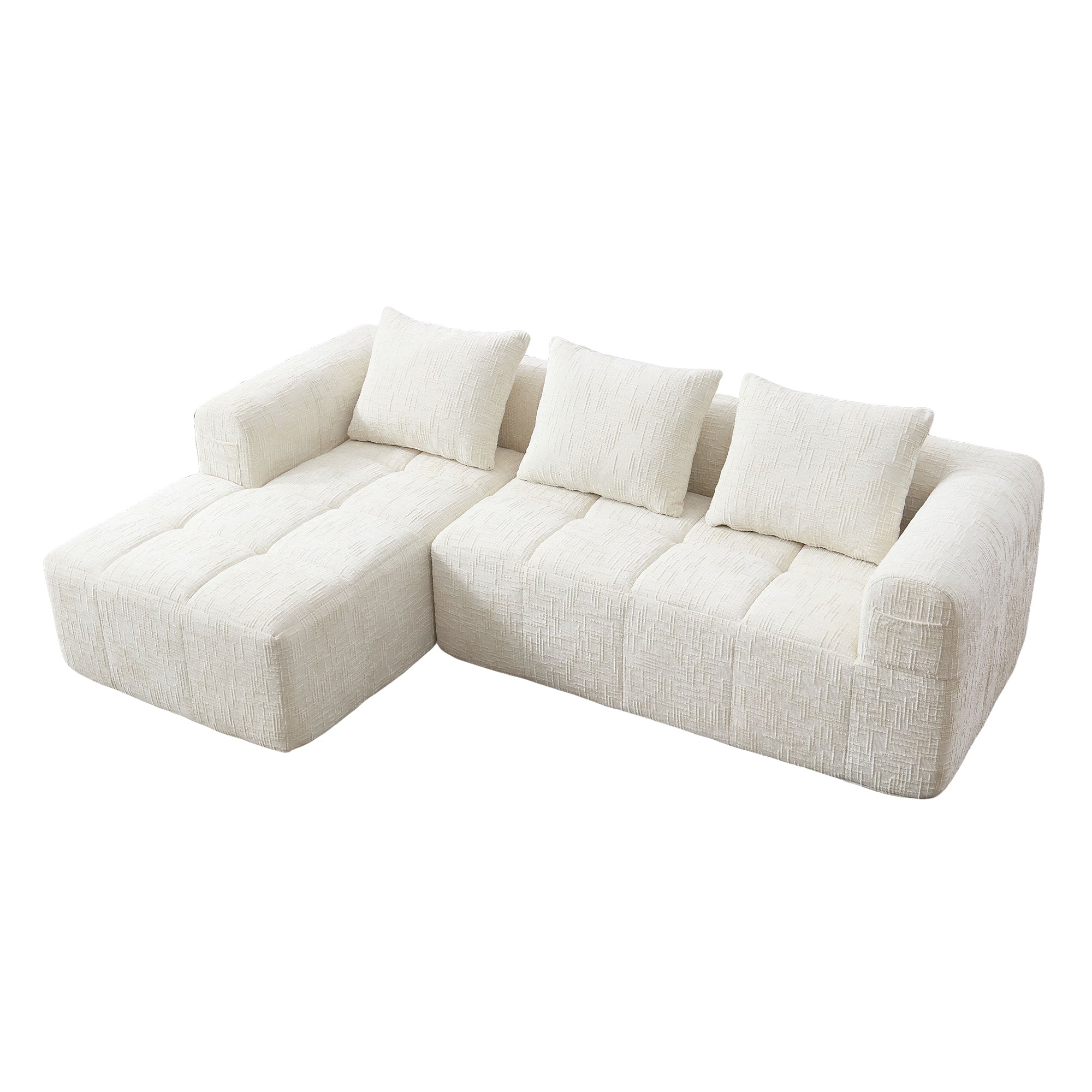 3-Sitzer L-Sofa Chenille, Chaiselongue, Kissen, Modern