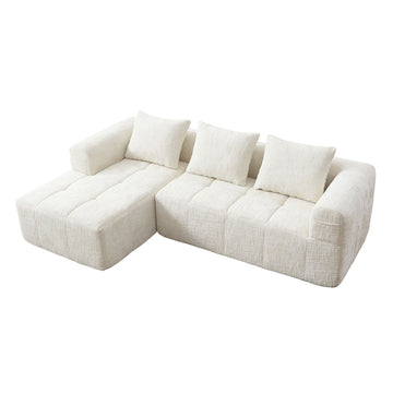 3-Sitzer L-Sofa Chenille, Chaiselongue, Kissen, Modern