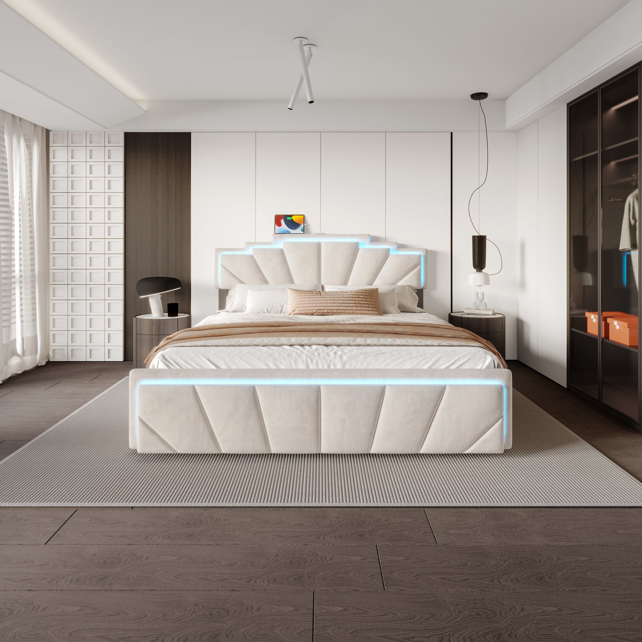 Stauraumbetten günstig online kaufen: LED-Samtbett mit 4 Schubladen & USB/Typ C
