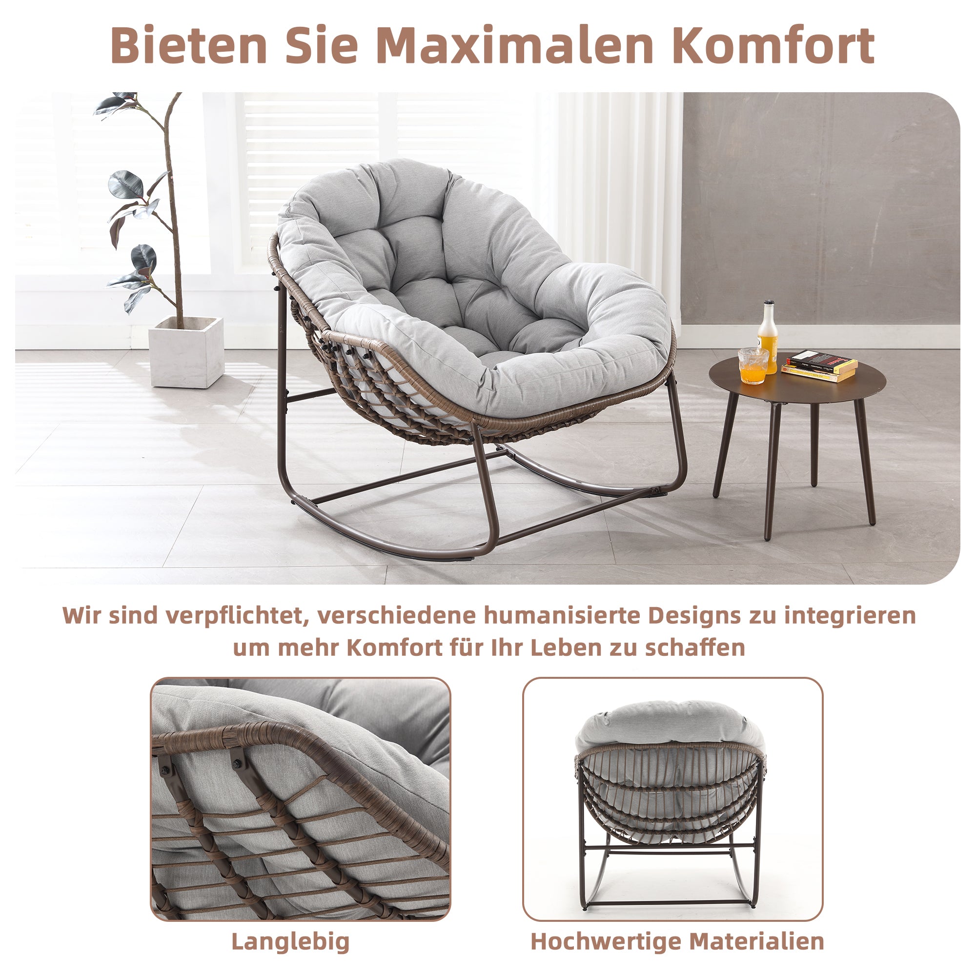 Weißer Rattan Schaukelstuhl Outdoor | LVHOM Online Kaufen