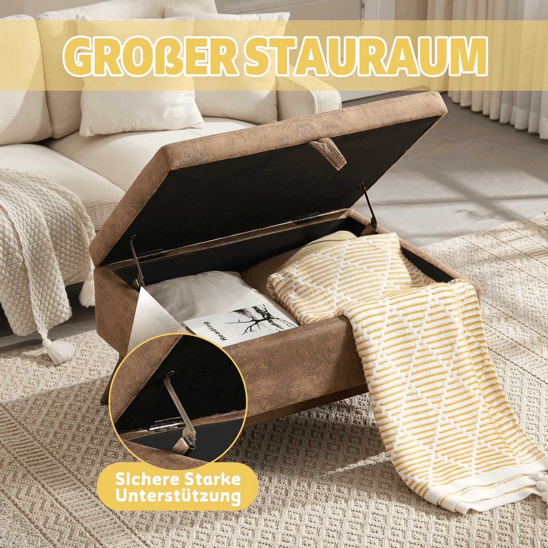 Multifunktionaler Couchtisch / Hocker aus Kunstleder, quadratisch, Mid-Century LVHOM