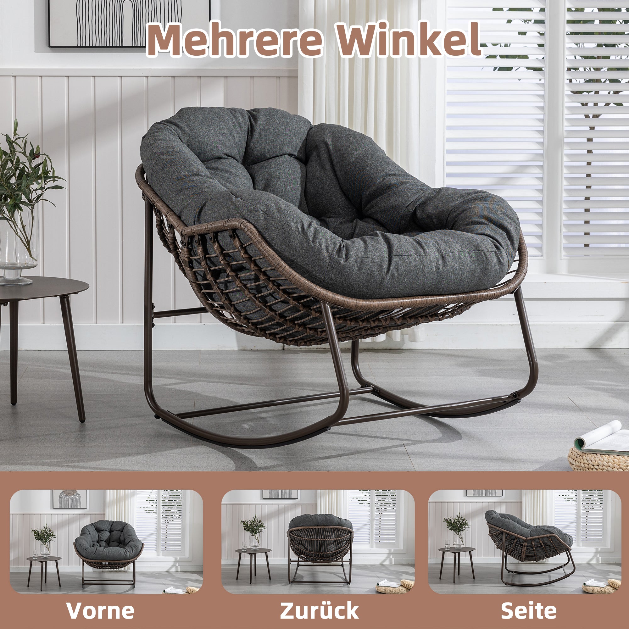 Weißer Rattan Schaukelstuhl Outdoor | LVHOM Online Kaufen