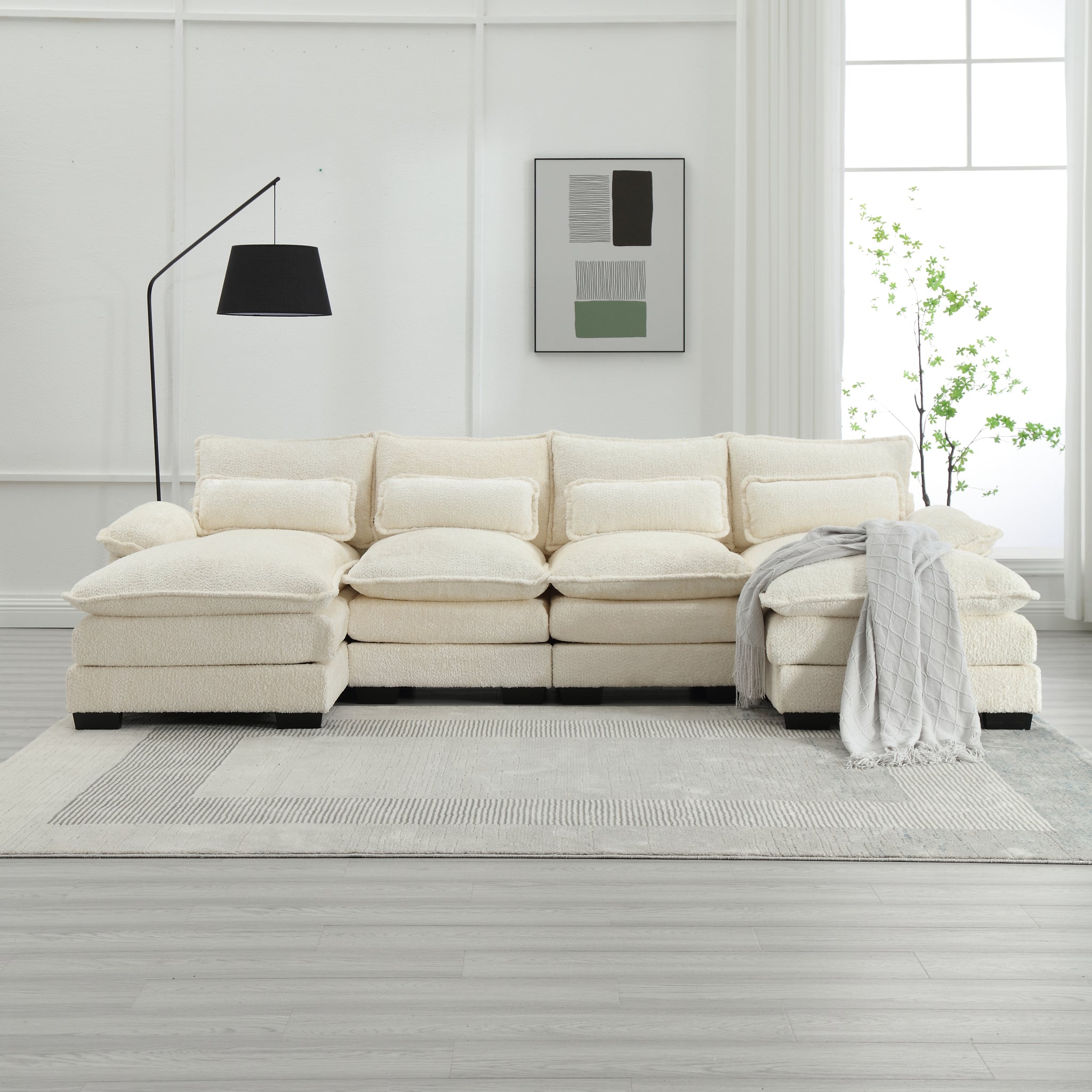Luxus U-Sofa 4-Sitzer Bouclé, 6 Kissen