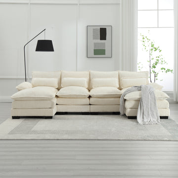 Luxus U-Sofa 4-Sitzer Bouclé, 6 Kissen